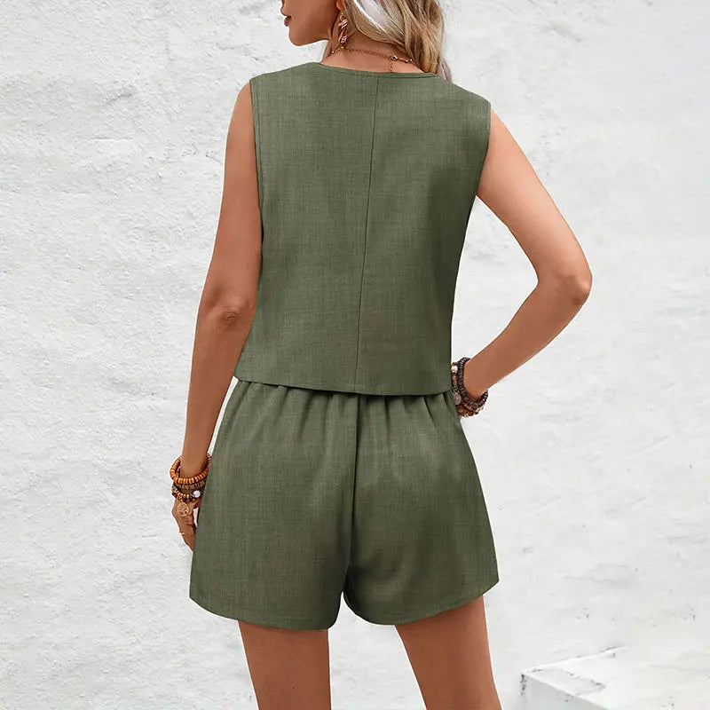 Renée – ensemble chic gilet sans manches et short taille haute