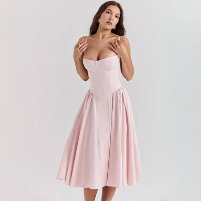Zéphora – robe midi plissée à bretelles fines