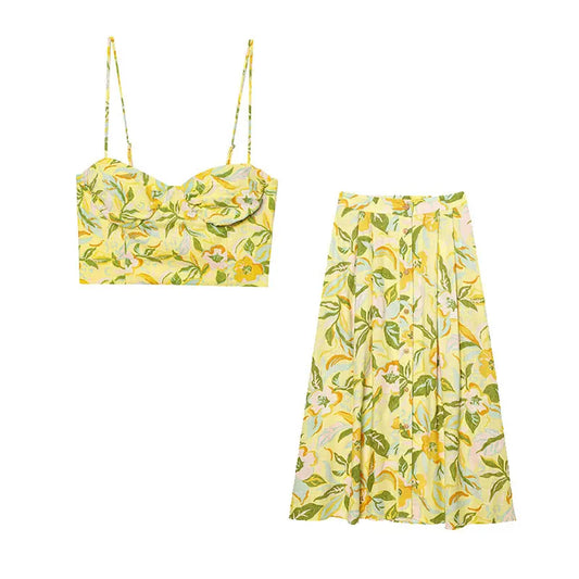 Elvire – ensemble fleuri top court et jupe longue