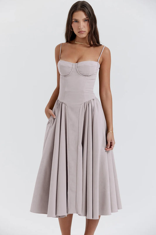 Zéphora – robe midi plissée à bretelles fines
