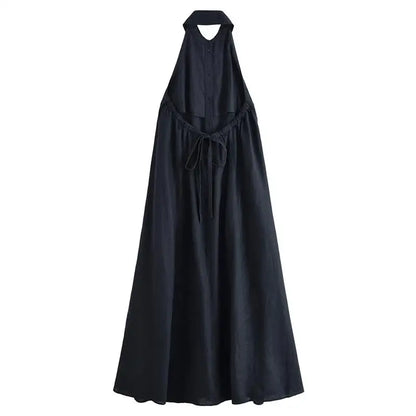 Christiane – robe longue fluide col chemise élégante