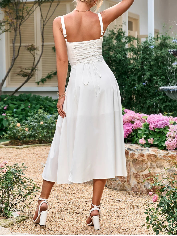 Séraphine – robe fluide fendue au décolleté noué