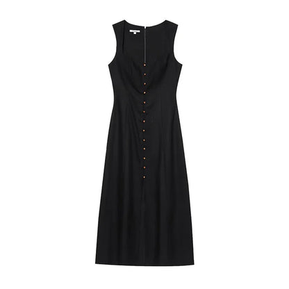 Eloïse – robe longue d’été à col carré boutonnée