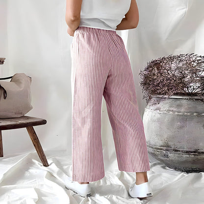 Pantalons rayés pour femmes taille haute élégants