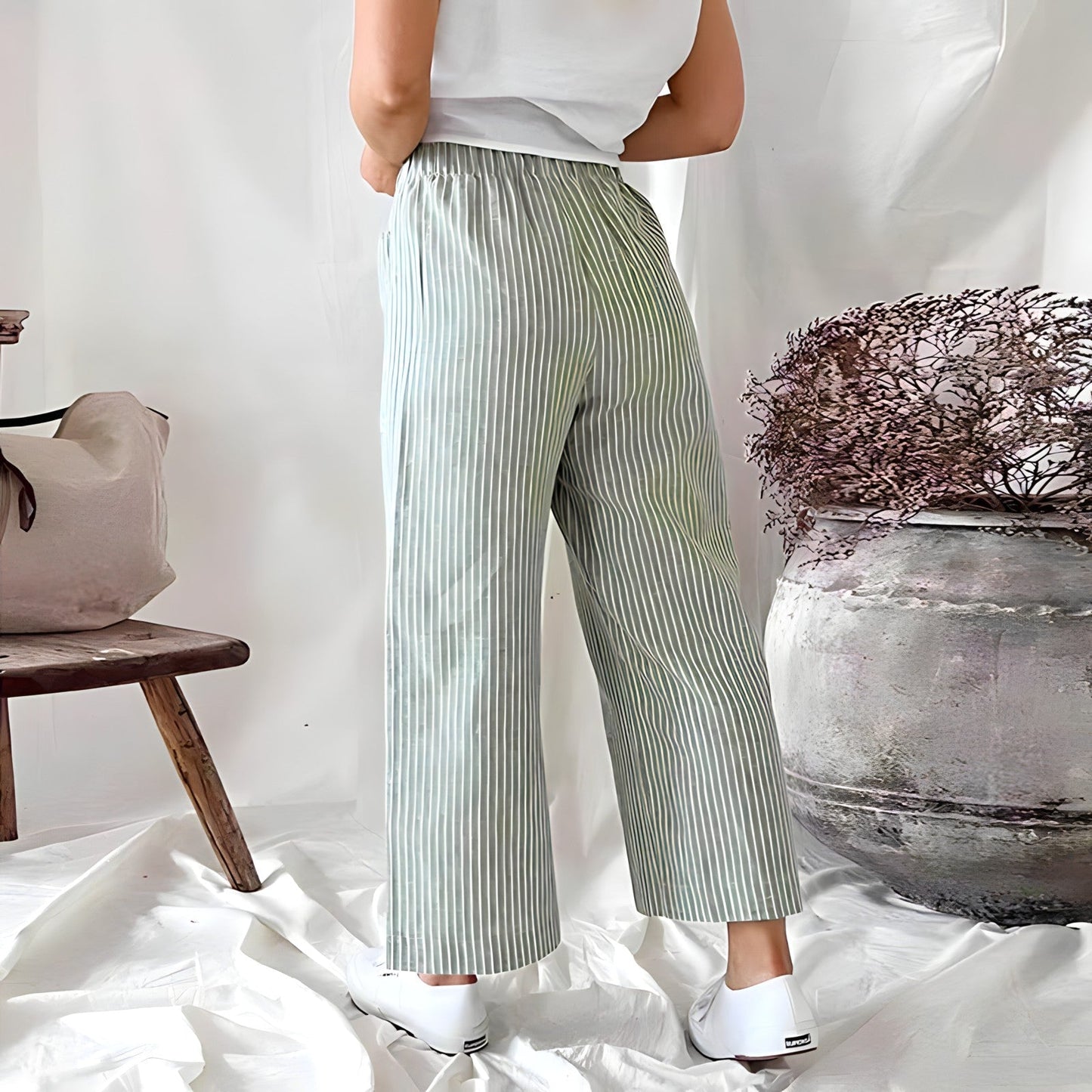 Pantalons rayés pour femmes taille haute élégants