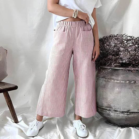 Pantalons rayés pour femmes taille haute élégants