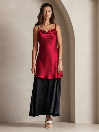 Pure Soie Bretelles Spaghetti Col Bénitier Courte Robe