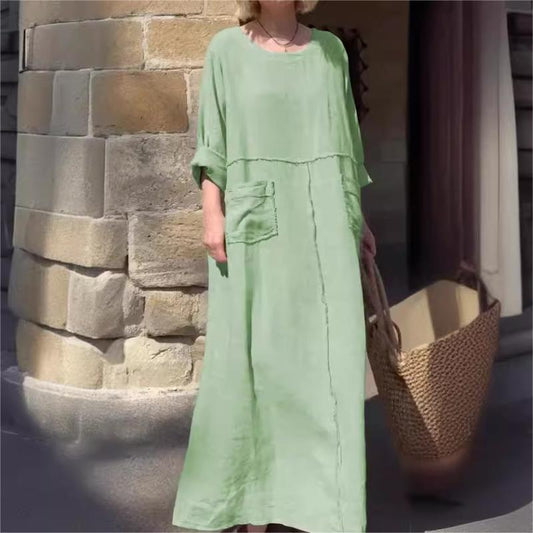 Agnès – robe longue en lin poches bohème chic