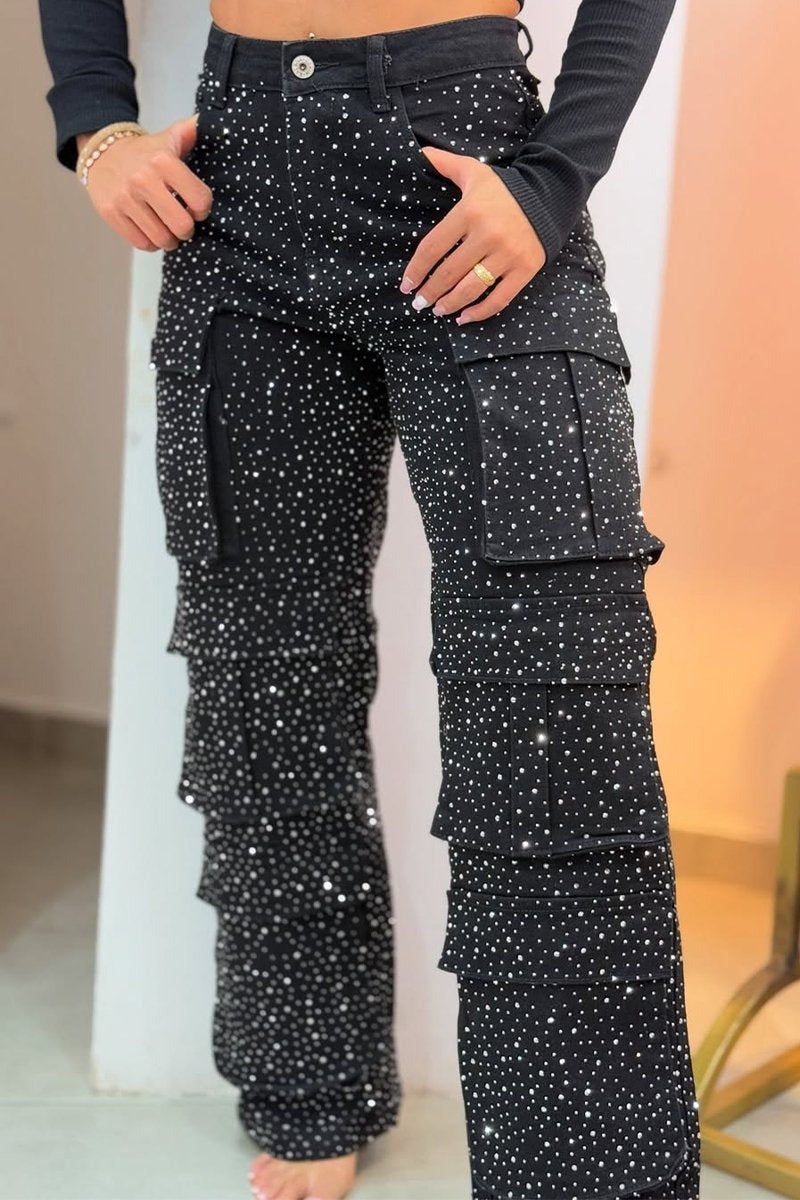 Noémie – jean cargo bijou à jambes larges et allure rebelle