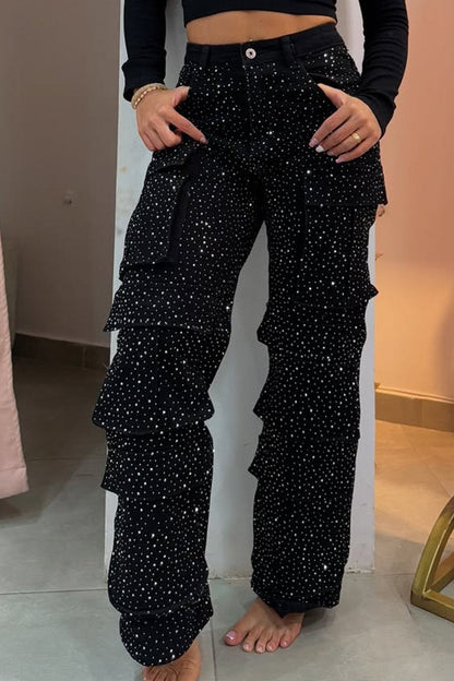 Noémie – jean cargo bijou à jambes larges et allure rebelle