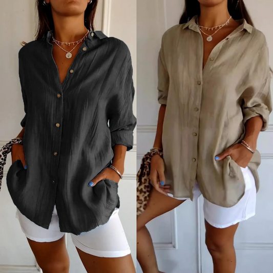 Gaëlle – chemise plissée élégante à col tailleur