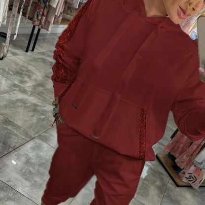 🌷Offre limitée à moitié prix - Ensemble 2 pièces avec haut à capuche à cordon et pantalon 💞 pour femmes