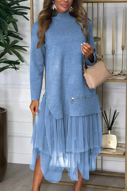 Solène – robe pull patchwork à l’élégance décontractée