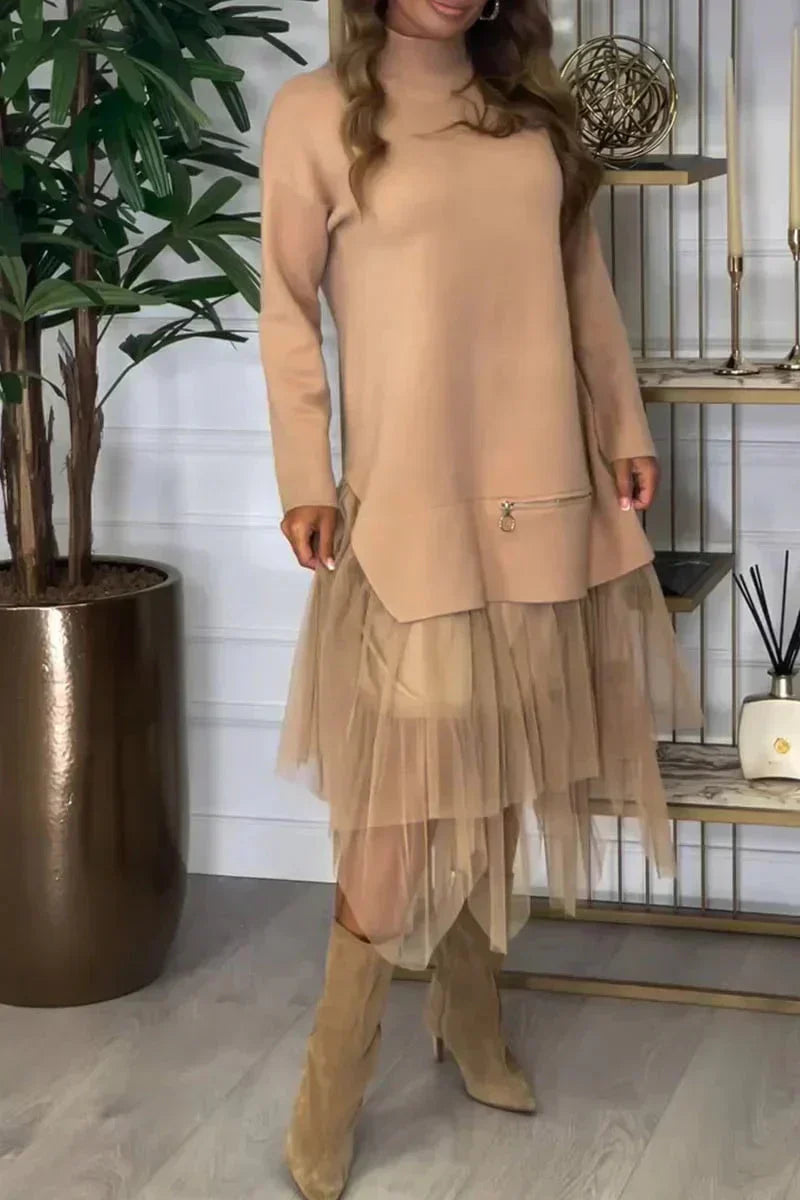 Solène – robe pull patchwork à l’élégance décontractée