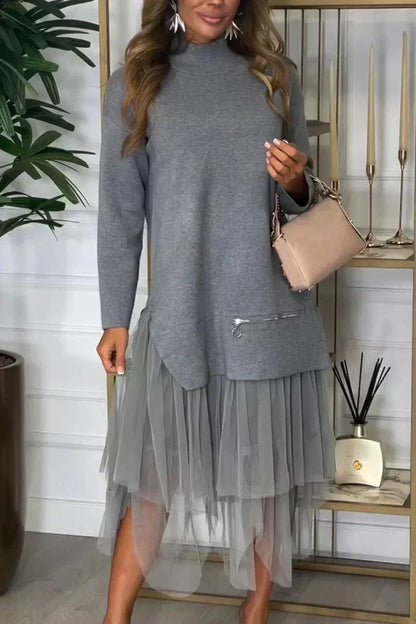 Solène – robe pull patchwork à l’élégance décontractée