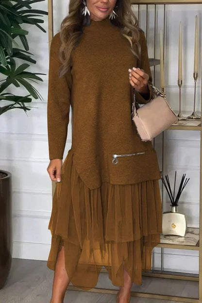 Solène – robe pull patchwork à l’élégance décontractée