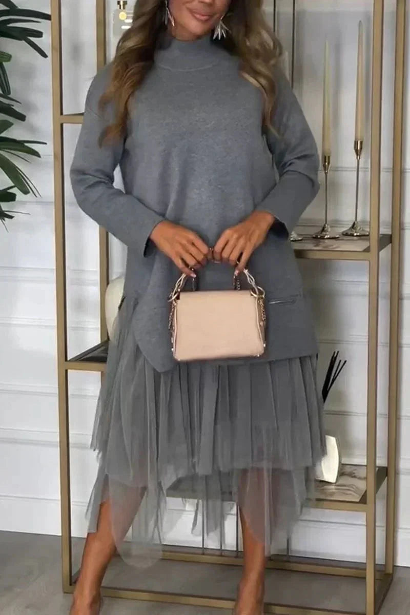 Solène – robe pull patchwork à l’élégance décontractée