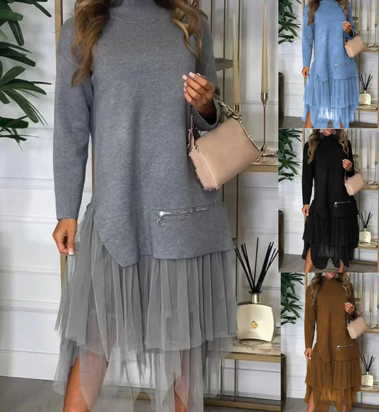 Solène – robe pull patchwork à l’élégance décontractée