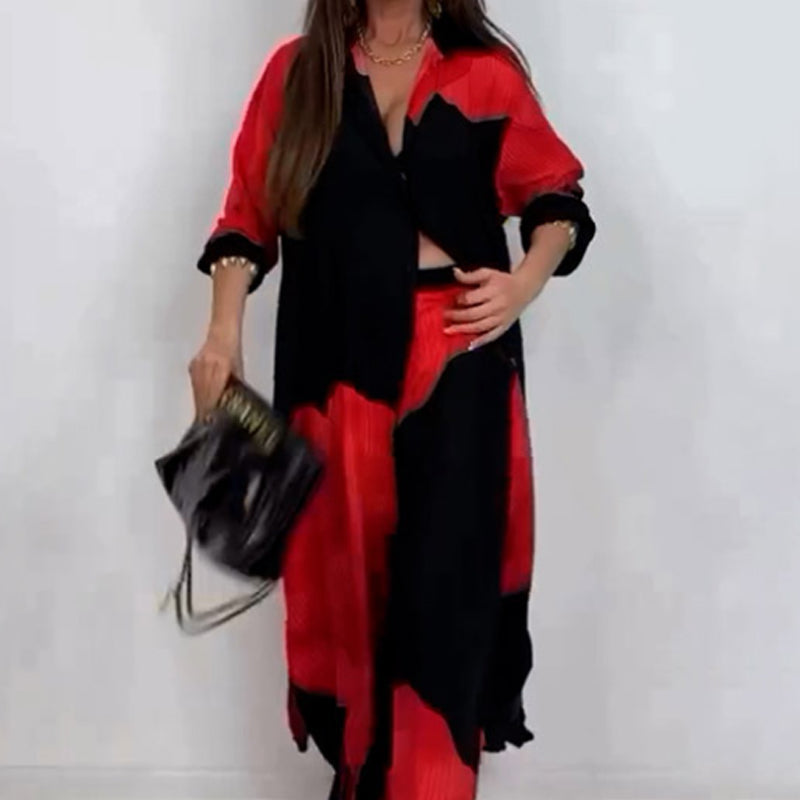 Ensemble chemise longue boutonnée et pantalon à cordon de serrage✨ Livraison gratuite