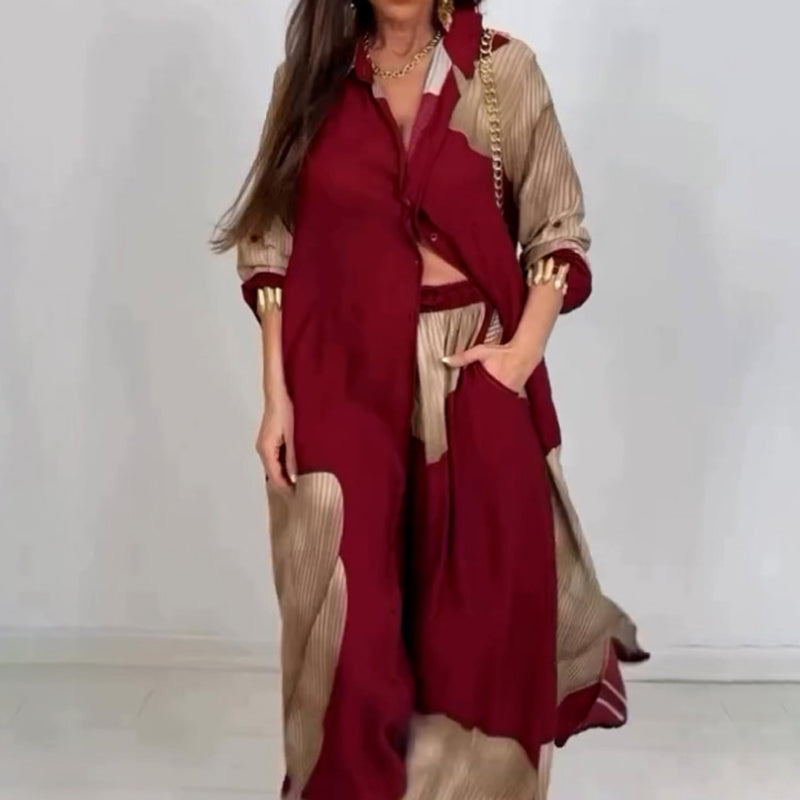 Ensemble chemise longue boutonnée et pantalon à cordon de serrage✨ Livraison gratuite