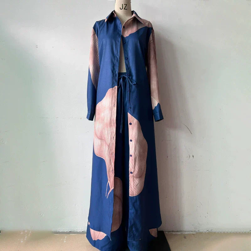 Ensemble chemise longue boutonnée et pantalon à cordon de serrage✨ Livraison gratuite