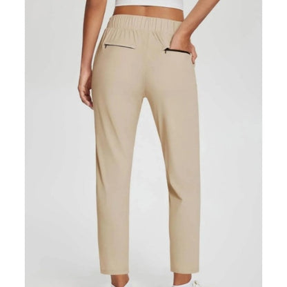 Pantalon élastique à taille haute avec poches zippées pour femmes
