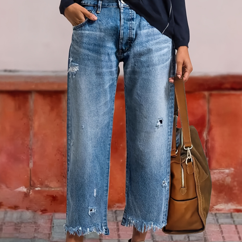 Pantalon court en denim à jambes droites