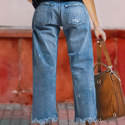 Pantalon court en denim à jambes droites